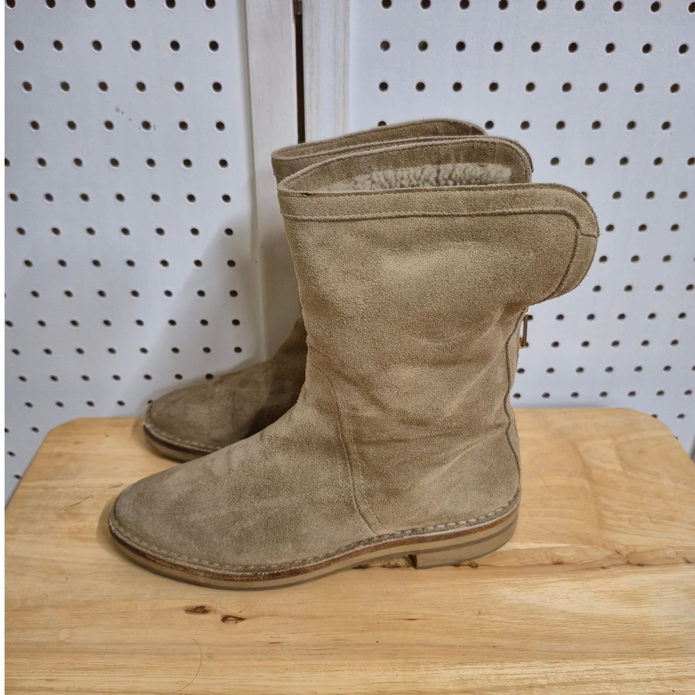 Jimmy Choo Tan Suede Shearling Lined Rear Zip Boots Made in Italy Size 35.5